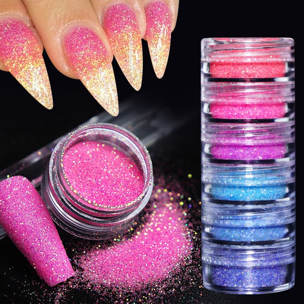 6Pcs Iridescent Sugar Powder Nail Glitter Art Decoration Shiny  Chrome Pigment Dust Manicure for Nails