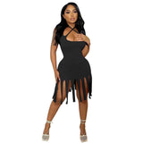 Tassel Mini Dress Halter Cross Bandage Streetwear Dresses - Divine Diva Beauty