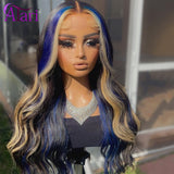 Transparent 5x5 Lace Closure Wig Highlight Body Wave Human Hair Wigs Blue with Blonde 13x4 Lace Frontal Wig Preplucked