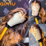 Ombre Highlight Honey Blonde Colored Full 360 Lace Frontal Wigs Body Wave Human Hair Brazilian HD Front Wigs Natural Pre Plucked