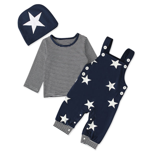 Striped Top& Stars Printed Overalls outfit bby