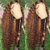 30 Inch Highlight Ombre Lace Frontal Wig Curly Human Hair Wigs 4/27 Colored Deep Wave Frontal Wig Brazilian 13x4 Lace Front Wig