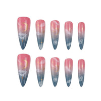 24pcs/Box Detachable Almond False Nails with Moon Star Design French Stiletto Fake Nail Patches Press On Nails Manicure Tips