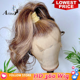 Body Wave 360 Full Lace Frontal Wig Ombre Highlight Honey Blonde Colored HD Lace Front Wig Human Hair Water Wave - Divine Diva Beauty