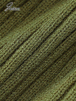 Knit Green Two Piece Set Women Sexy Turtleneck Long Sleeve Irregular Sweater Mini Skirt