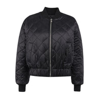 V-Neck Quilting Quilted Short Thin Padded Bomber Jacket Coat Outerwear