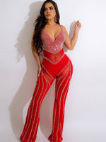 Sexy Crystal Mesh Patchwork Long Pants Jumpsuit