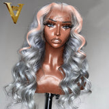 Grey Highlight Body Wave Lace Front Wig Light Pink Human Hair Wigs Brazilian Virgin 613 Transparent HD Lace Front Wig