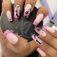 24pcs artificial nails pink french press on nails Sticker Fake Nails Tips With Glue Full Cover Detachable Finished Fingernails