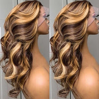 Highlight Wig Ombre Body Wave Lace Front Human Hair Wig Brazilian 30 Inch Water Wavy Wig Honey Blonde Lace Frontal Wig