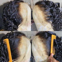 Soft 26Inches  Jet Black Color Water Wave Synthetic Lace Front Wig With Preplucked Heat Resistant Daily wear Wig