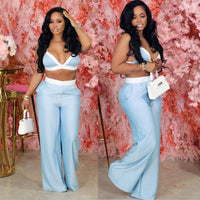 Bra Top and Wide Leg Straight Pants Suit Sexy Two 2 Piece Set Outfit
