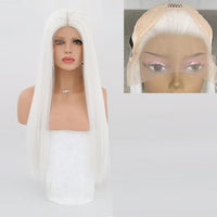 Blonde Wig Synthetic Lace Front Wig Long Silky Straight Hair Natural Hairline Side Part