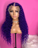 Purple Curly Human Hair Wig 13x4 Transparent Lace Front Wigs 360 lace Frontal HD Transparent T part Closure colored