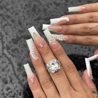 Long Ballet Nail Marble Pattern Gold Foil False Nail Rhinestone Decoration Fake Nails Wearable Press on Nails Nail Tip