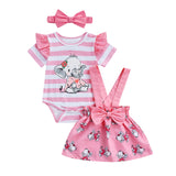 3-Pack Suit Short Sleeve Ruffled Baby Elephant Stripe OUTFIT BBY