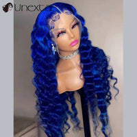 Brazilian Remi Real Hair Blue Color Deep Wave Human Hair Wigs 13×4 Lace Frontal Hair Wigs 200 Density Hd Lace Frontal Wig