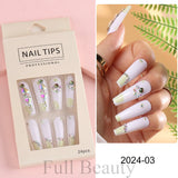 24 Pcs Full Cover False Nails Rhinestones Charms Press On Fake Nails Wearable Fake Nails Artificial Manicure Accessories