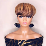 Synthetic Hair Wig  Brown highlight Black Mixed Short Straight Wigs