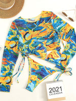Leopard print 3 pieces set Long sleeves swimsuit swimwear - Divine Diva Beauty