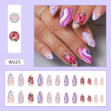 24Pcs Almond False Nails With Vintage Pattern Rhinestone Design ABS Wearable Full Cover Press On Nails Fake Nails Art Tips