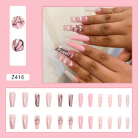 24pcs wearable ballet purple flower stripe french false nails with glue fake nails press on acrylic full cover stick on nails