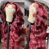 Colored Hot Red Lace Front Human Hair Wigs Body Wave 99J Burgundy 13X4 Hd Lace Frontal Wig Human Hair Curly Wigs Remy