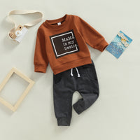 Boy Casual Letter Print Round Neck Long Sleeve Baby Outfits 2pcs bby