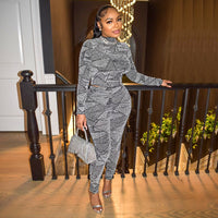 Casual Geometrical Set Long Sleeve T-shirt and Legging Pants Suit Sport Fashion Two 2 Piece Set Outfit Tracksuit