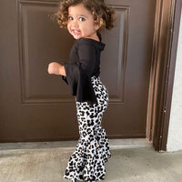 Baby Girl Clothes Tops Leopard Print Bell-bottomed Pnts bby