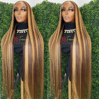 30 Inch Straight Lace Front Human Hair Wigs 13x4 HD Lace Frontal Wig Highlight Ombre Blonde Colored Human Hair Wigs