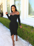 Pleated Pink Strapless Long Sleeve Dress Bodycon Midi Dress