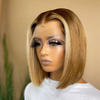 Highlight Bob Wig Human Hair Wigs  Brazilian 13x1 T Part Honey Blonde Ombre Colored Bob Wig Straight Lace Front Wigs