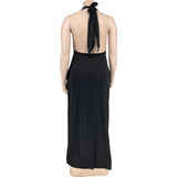 Plus Size avail  Women Sexy Backless Lace Up Long Dress with Side Pockets