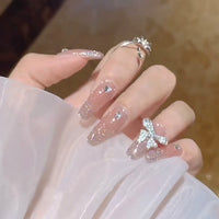 24pcs Rhinestone Design Fake Nails Shiny Bridal Women Lady party nail DIy Decorations Press On nail Tips False Nail Patch