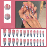 24pcs/Box Detachable Almond False Nails with Moon Star Design French Stiletto Fake Nail Patches Press On Nails Manicure Tips