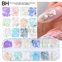 12 Grids Opal Dream Crystal Sequins Nail Flake Galaxy Iridescent Aurora 3D Paillette for Winter Autumn Manicure Decoration