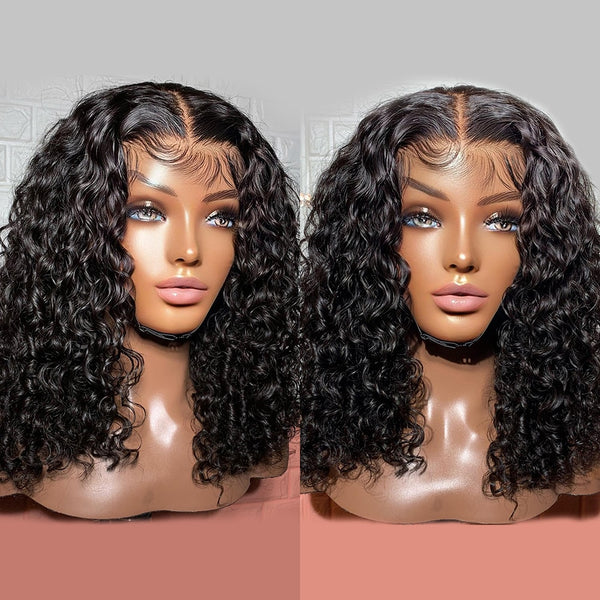 Deep Wave Frontal Wig Lace Front T Part Curly Human Hair Wigs  Brazilian Jerry Curl Short Bob Wig PrePlucked Hairline