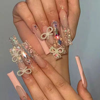 24Pcs Long Ballerina Fake Nails with Wings Pattern Full Cover Manicure Coffin False Nails Press On Nails Wearable Nail Tips