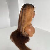Ombre Honey Blonde Lace Front Wigs Babyhair Preplucked Yaki Straight Fiber Hair Wig Kinky Straight Synthetic Hair