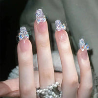 24pcs Rhinestone Design Fake Nails Shiny Bridal Women Lady party nail DIy Decorations Press On nail Tips False Nail Patch