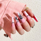 False Nails With Designs Chinese Style Ink Painting Diamond Wearable Press On Nails French Temperament Fake Nail Gift