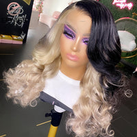 Honey Blonde Colored Body Wave 13×4 Synthetic 30 Inch Transparent Lace Front Preplucked Wig With Baby Hair - Divine Diva Beauty