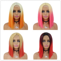Synthetic Short Wig orange Wig Ombre Blonde Wigs Natural Straight Bob Wig Lace