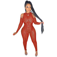 Mesh See Through Jumpsuits Bodycon Off Shoulder Leopard Perspective Rompers One Piece bodysuit