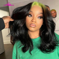 Highlight Green Body Wave Wig Brazilian 100% Human Hair Wigs With Green Roots Glueless Colored Wig Pre Plucked