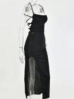 Long Backless Maxi Dress Women Spaghetti Strap High Split Bodycon dress