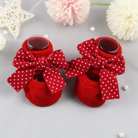 Newborn Indoor Cotton Socks Bow Infant Anti Slip Socks Baby Girl Socks Rubber Soles bby