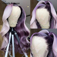 Purple Body Wave Lace Front Human Hair Wigs150Density HD Transparent Lace Frontal Wig Remy Brazilian Hair Pre Plucked