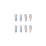 Blue And White Color Matching Sky Color Wearable Nails Tips Waterproof Fake Nails Press On Nails